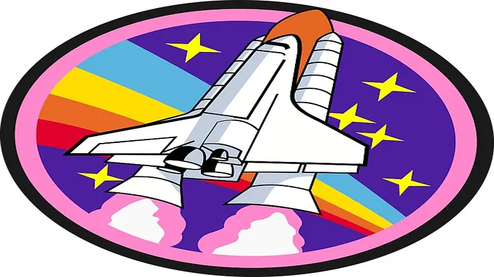 illustration of a rocket with a rainbow background