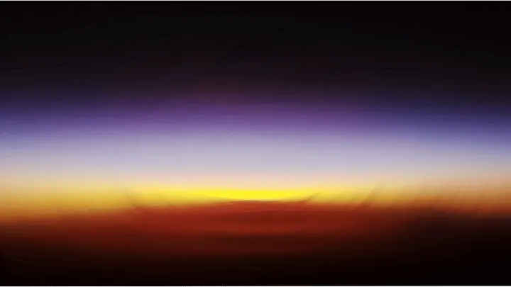sunset photo: red at the base, a strip of yellow, blue at the top. the top and bottom are black. The horizon is stretched, and the image is blurred a bit, so it resembles an eye or an oval tunnel.