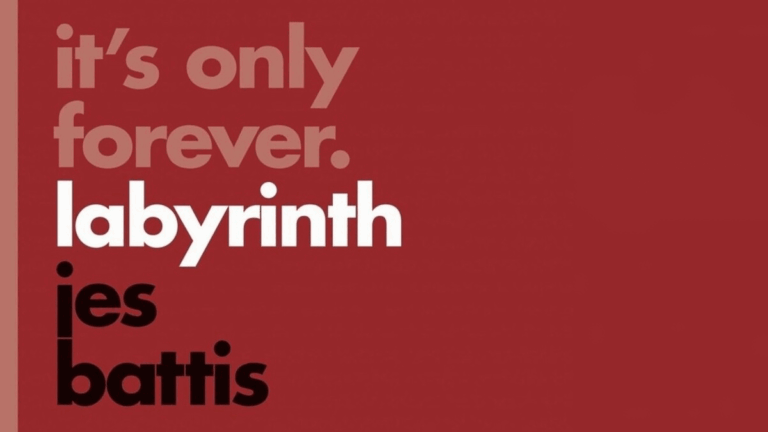 book cover for It's Only Forever: Labyrinth by Jes Battis. It's just the words on a red background.